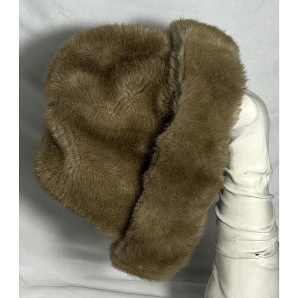 Vintage Faux Fur Brown Bucket Hat Women’s Silky Lining silky lining - Picture 4 of 4